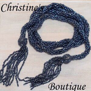 Glass seed bead rope style belt lariat - dark metallic gray Belt it, Necklace